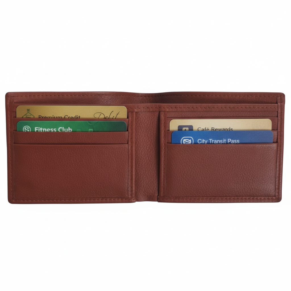 Slim Bi-Fold Men’s Wallet – Butter Soft Natural Cow Leather with ID Window, 6 Card Slots & Cash Compartments