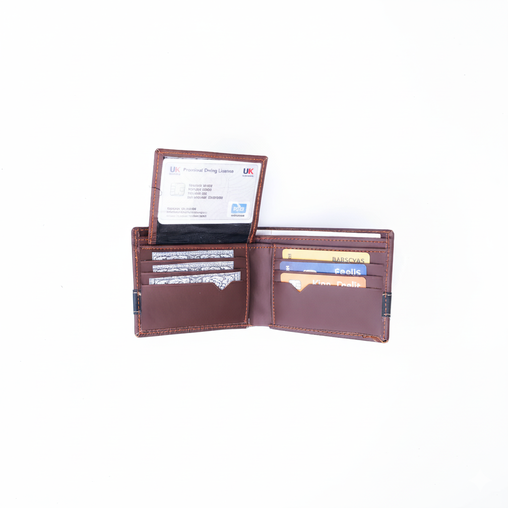 Men's Brown Croc-Style Leather Wallet - Bifold Card Holder with ID Window & 12 Slots