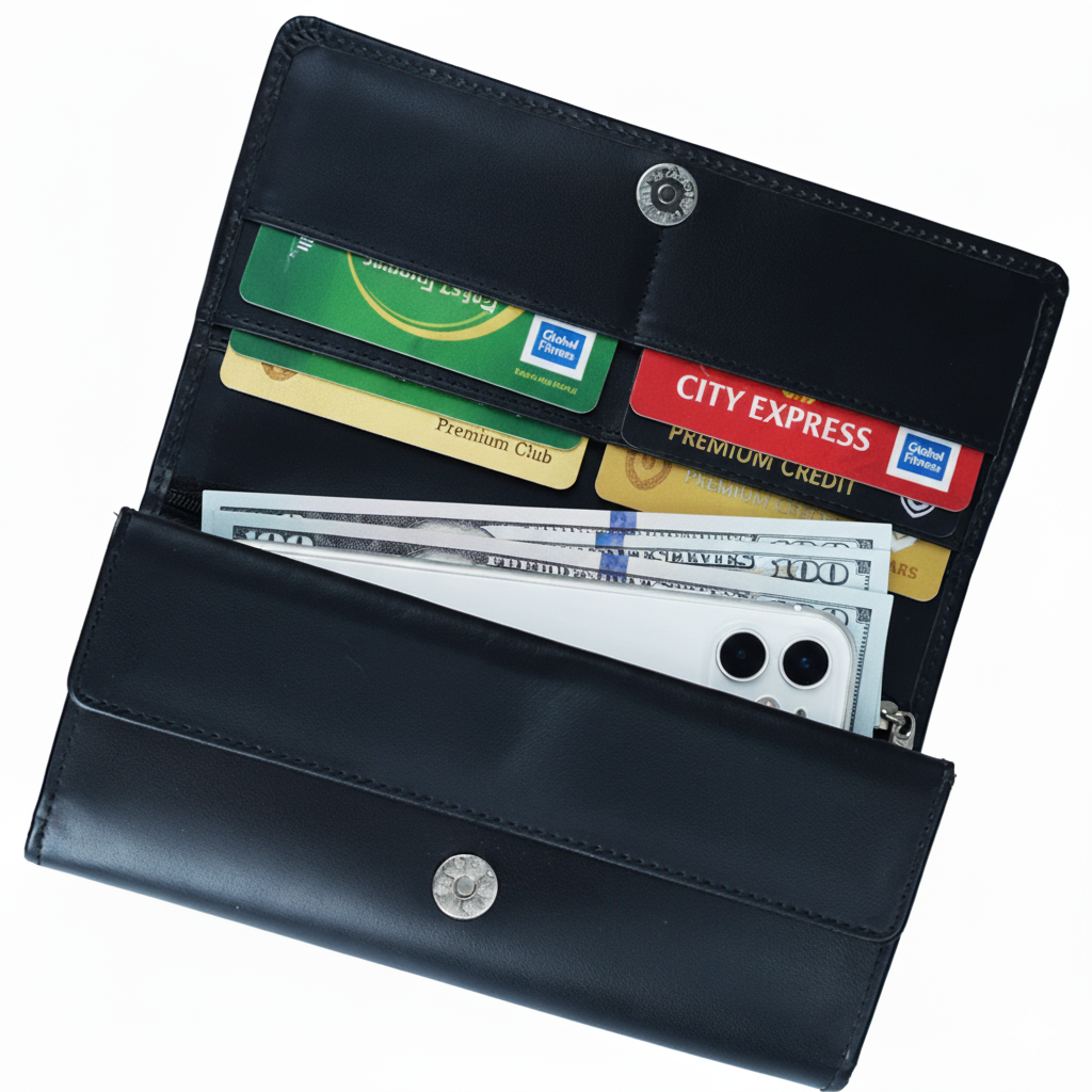 Women’s Leather Clutch Long Wallet Magnetic Flip Purse with Card, Cash and Mobile Slots