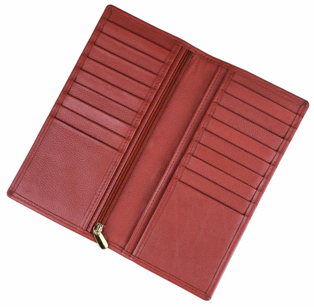 Men’s Leather Long Wallet – Tan | 18 Card Slots, Zipper Pocket & Passport Holder