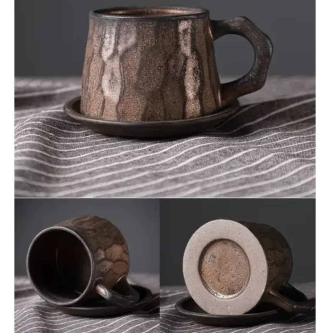 Handmade Stoneware Coffee Cup and Saucer Set Ceramic Tea Mug
