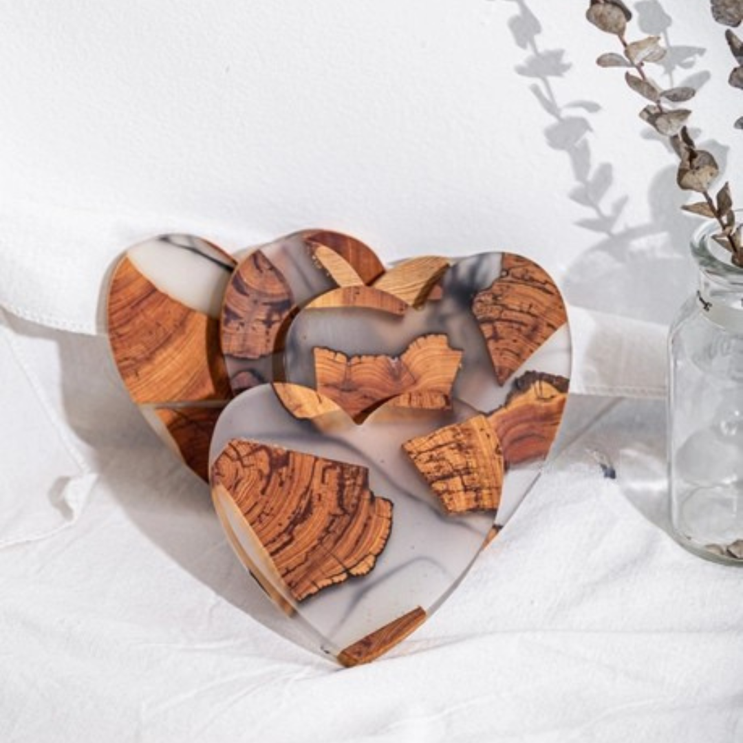 Heart Shaped Wooden Resin Coaster