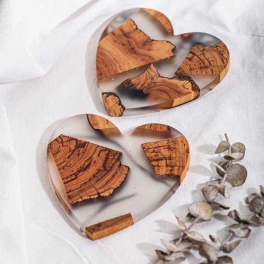 Heart Shaped Wooden Resin Coaster