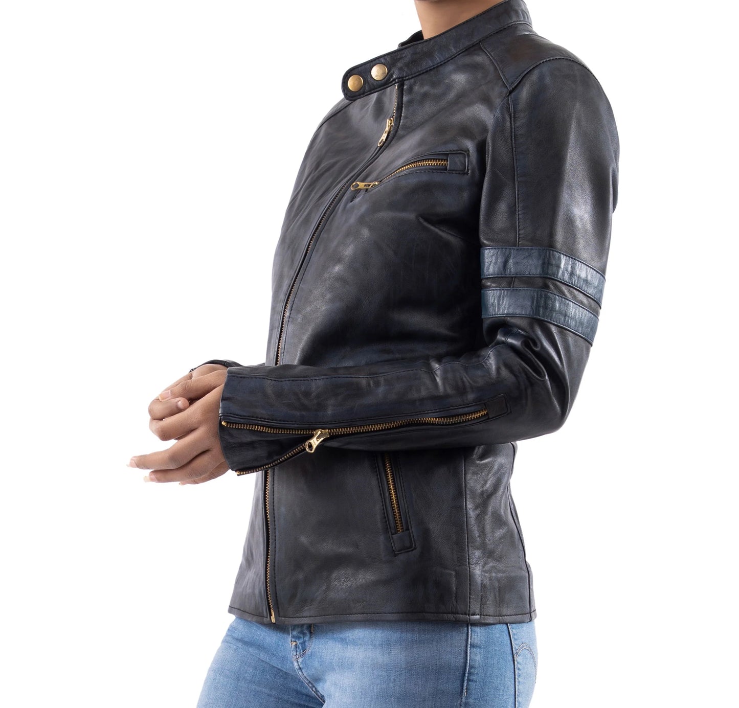 Leather Jacket Handmade Jacket Women Jacket Biker Jacket Blue
