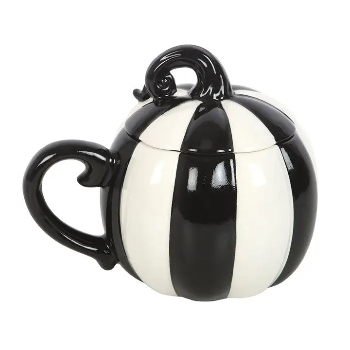 Black and White Striped Mug with Lid